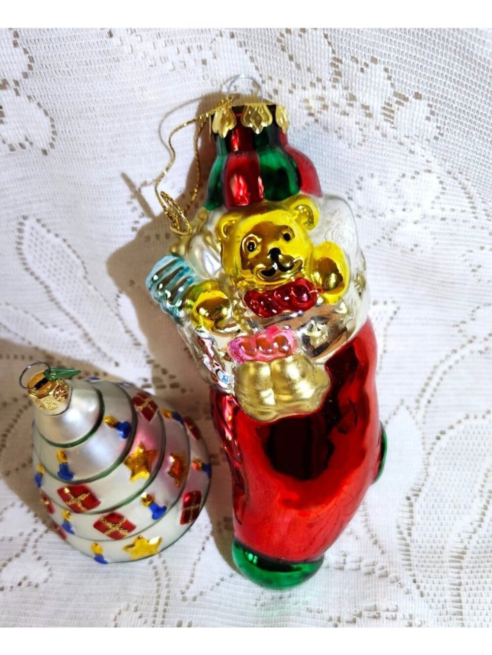 Blown Glass Christmas Ornaments Set: Teddy Bear Stocking Christmas Tree & Lighth - Picture 5 of 11